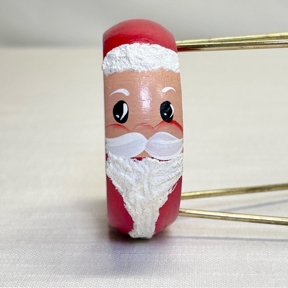 Vintage Hand painted Textured Santa Claus Christmas Wooden Bangle bracelet wood - Picture 1 of 12